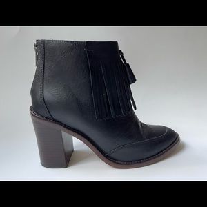 Madewell Adi Fringe Leather Ankle Boots Booties Size 6.5 Black